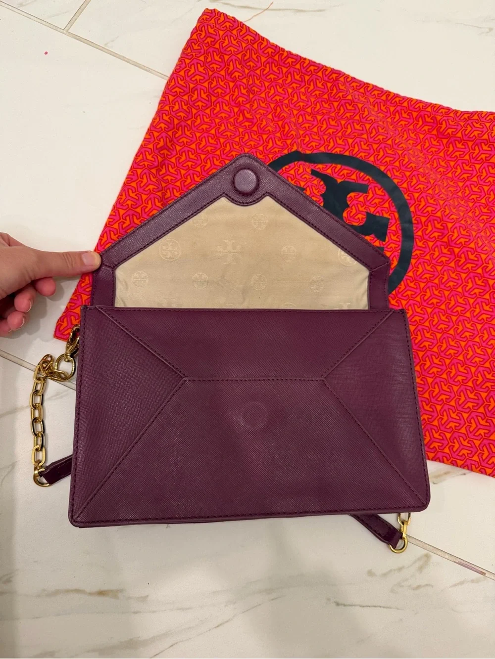 Tory Burch - Purple Saffiano Leather Envelope Clutch